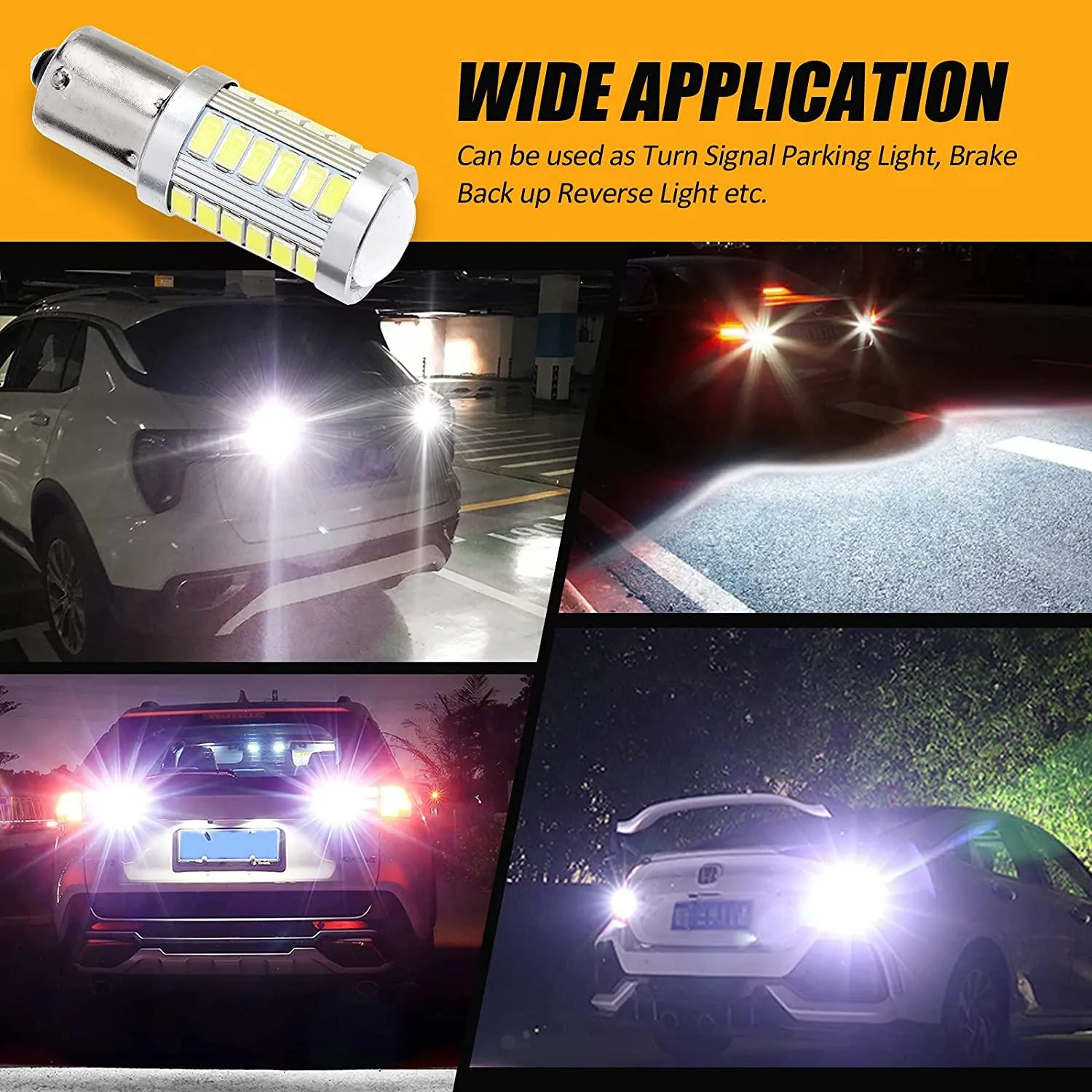 1156 P21W BA15S LED Backup Reverse/Turn Signal/Brake Tail Light Bulbs 20W 4000LM 6500K White 33LED Series | 2 Bulbs