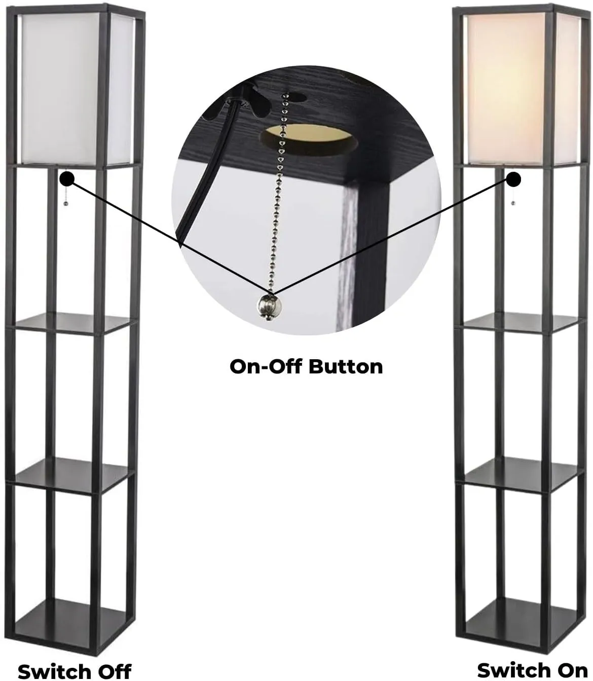 160CM Black Floor Lamp Shelf w/ Storage & Vintage Switch Ekkio