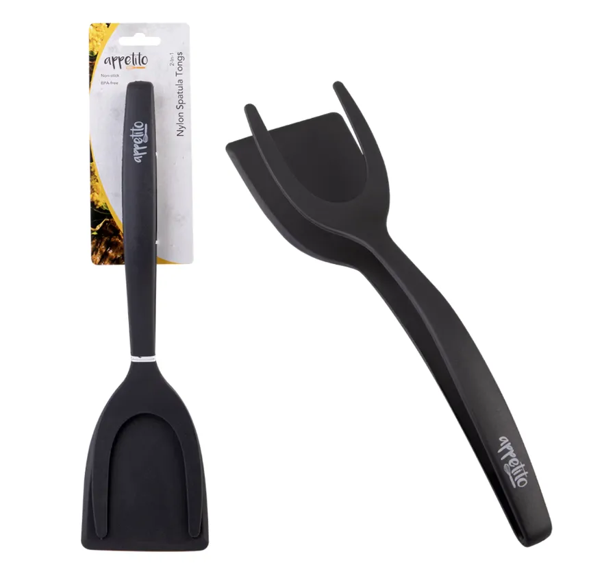 2-in1 Nylon Spatula Tongs Black