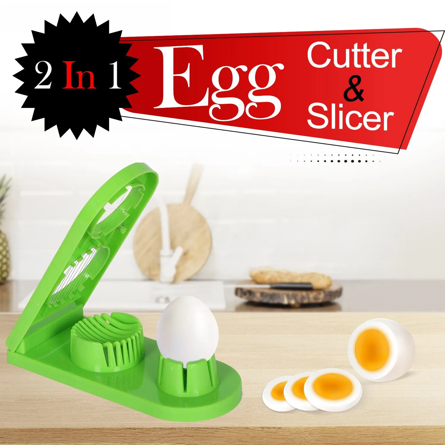 2006 2 in 1 Double Cut Boiled Egg cutter with stainless steel wire for easy slicing of boiled eggs.