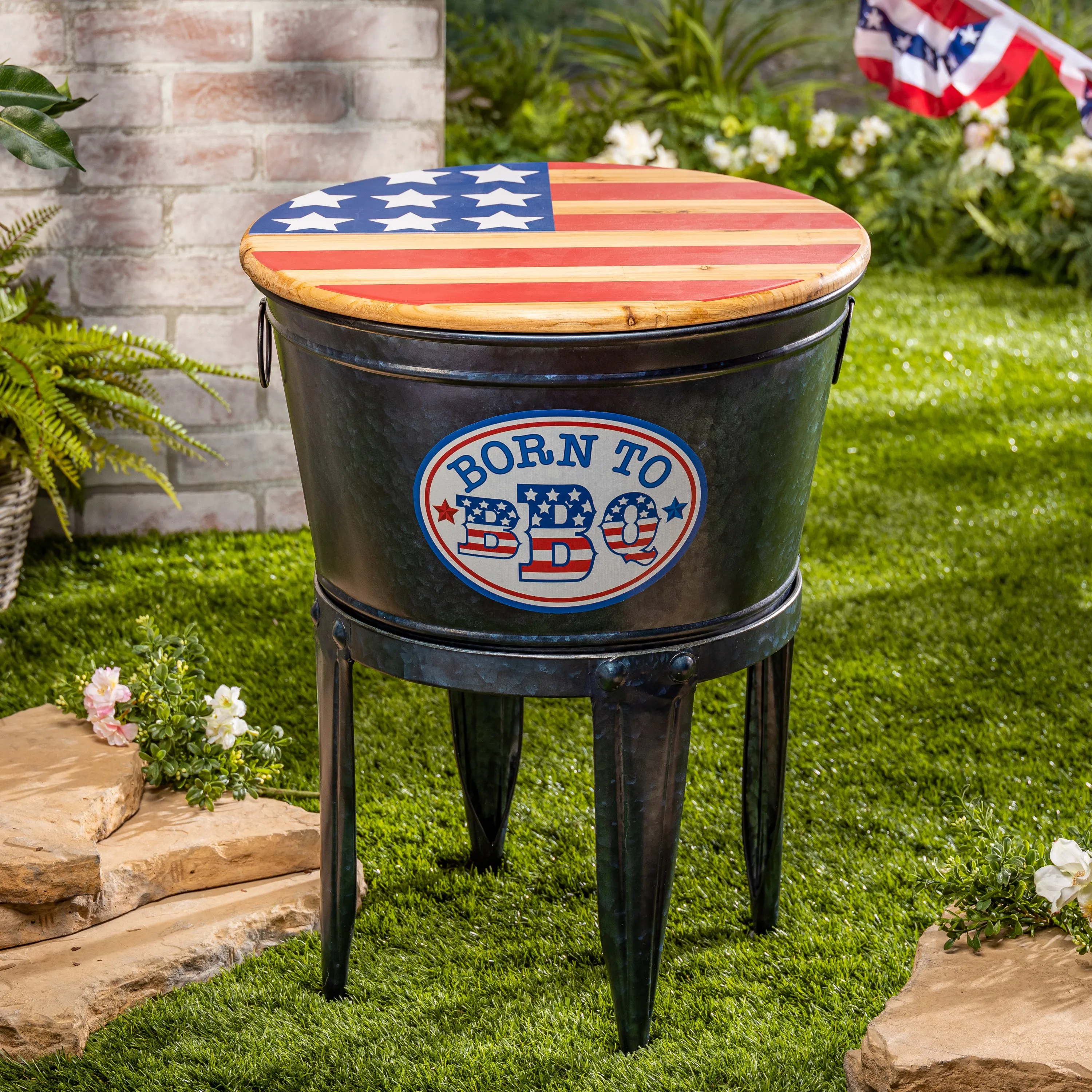 25.75 in. Metal Americana Summer BBQ Cooler