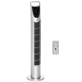 40W Wind Speed Adjustable ABS Quiet Oscillating Tower Fan w/ Remote Silver