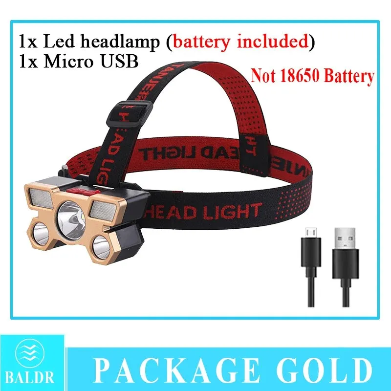 5LED Headlamp Rechargeable With Built In 18650 Battery Strong Light Long Range Torch Outdoor Camping Adventure Fishing HeadLight