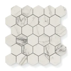 Aniston 2x2 Matte Porcelain Hexagon Mosaic Tile in Calacatta Quarzite