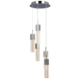 Aritza LED Multi-Light Pendant (5x5W, Dimmable) - Polished Chrome, Clear Crystal Glass, 3000K, 1750 Lumens, 12"H, ENERGY STAR No