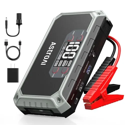 AstroAI Car Jump Starter, 2000A 12V 8-in-1 Battery Jump Starter, Up to 7.0L Gas & 4.0L Diesel Engines, Intuitive LED Screen, Quick Charge 3.0 Power Bank with Cigarette Adapter, Jumper Cable