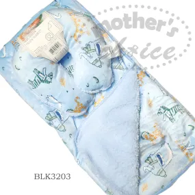 Baby Travel Blanket And Pillow - Blue Animals