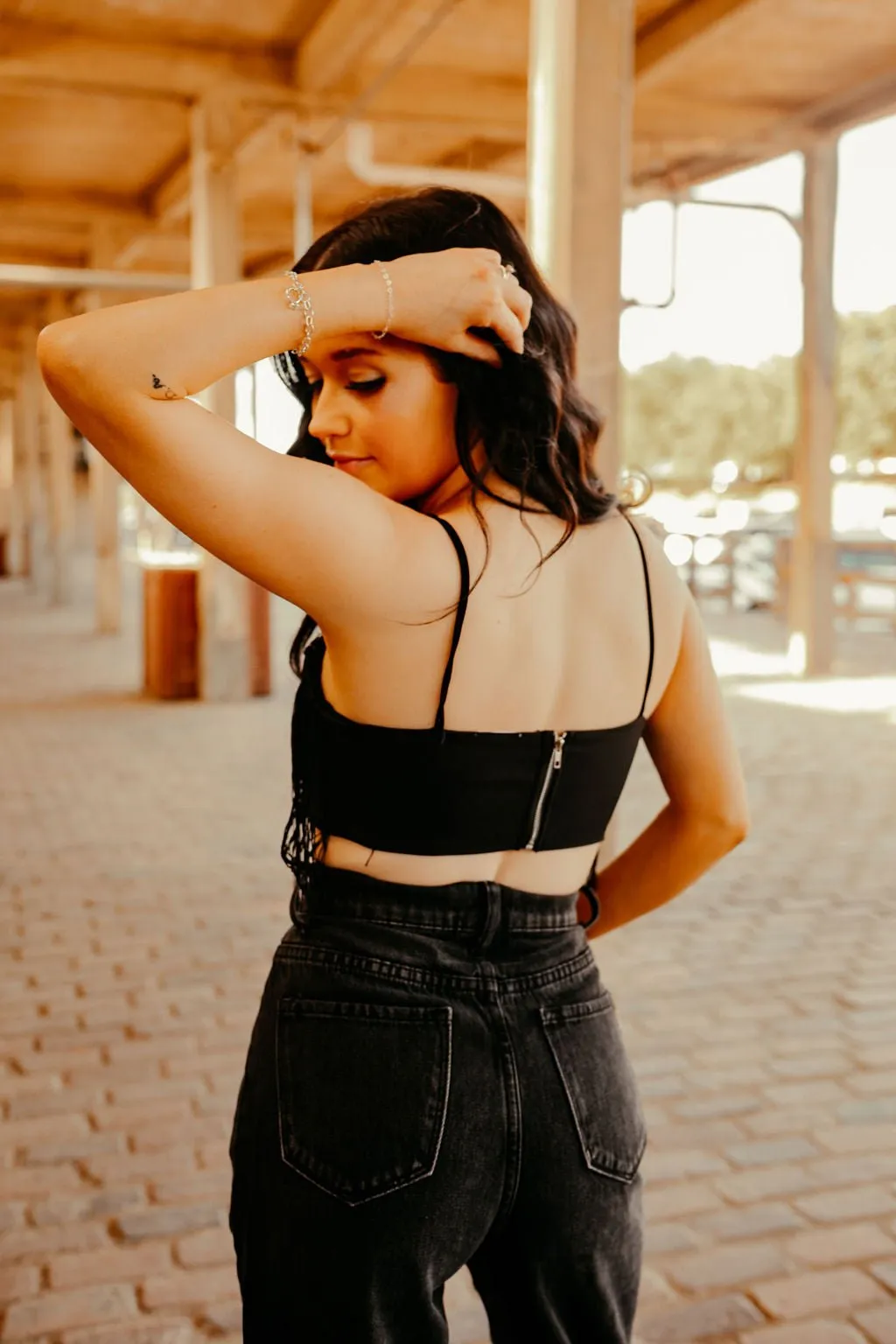 Black Fringed Crop Top