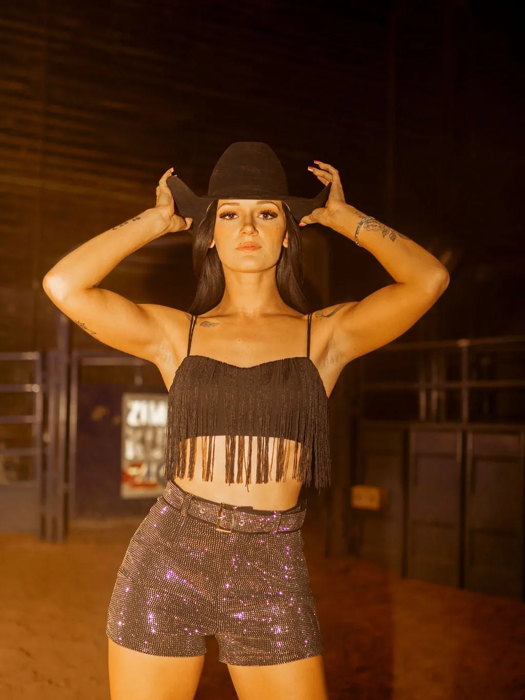 Black Fringed Crop Top