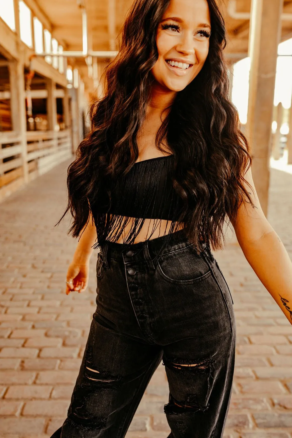 Black Fringed Crop Top