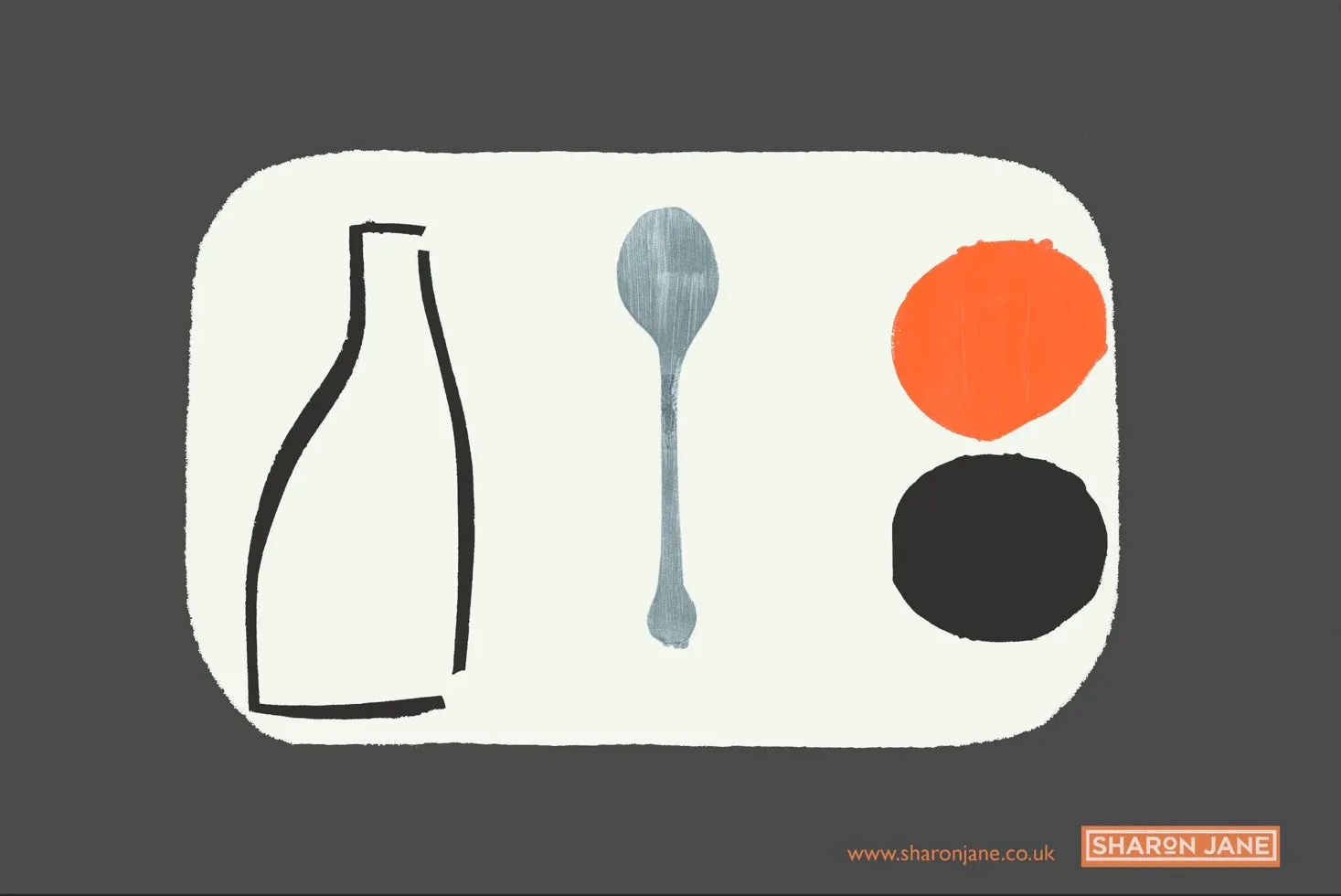 Bottle   Spoon Tea Towel - Charcoal