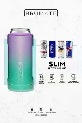 BrüMate Hopsulator Slim Can Cooler, Glitter Peacock