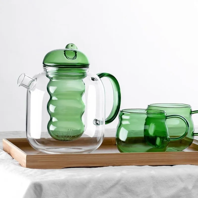 Bulbo Colored Glass Tea Pot & Cup