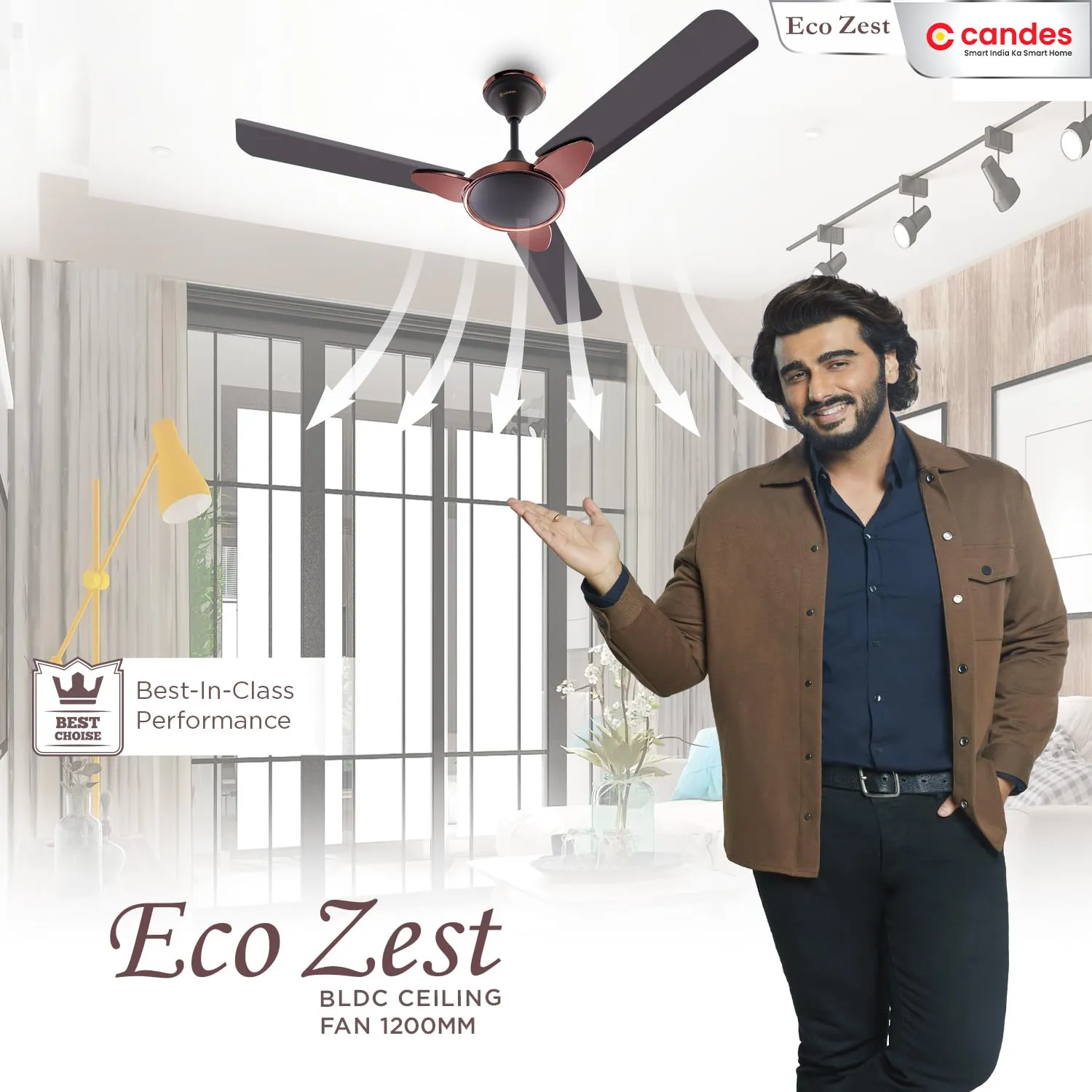 Candes Eco Zest BLDC Ceiling Fan 1200mm / 48 inch | BEE 5 Star Rated, Upto 65% Energy Saving, High Air Delivery & High Speed Ceiling Fans for Home | 2 1 Years Warranty | Coffee Brown