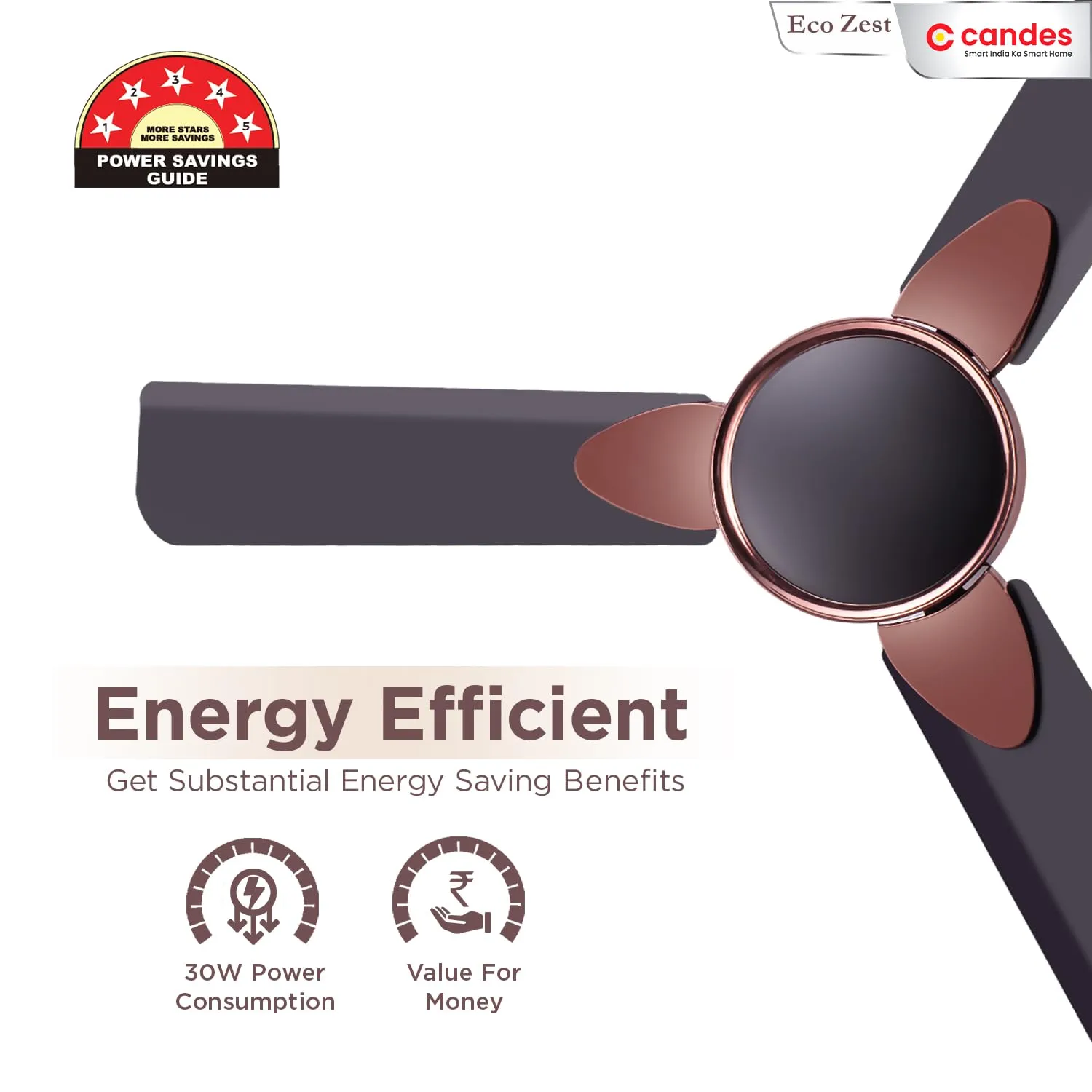 Candes Eco Zest BLDC Ceiling Fan 1200mm / 48 inch | BEE 5 Star Rated, Upto 65% Energy Saving, High Air Delivery & High Speed Ceiling Fans for Home | 2 1 Years Warranty | Coffee Brown