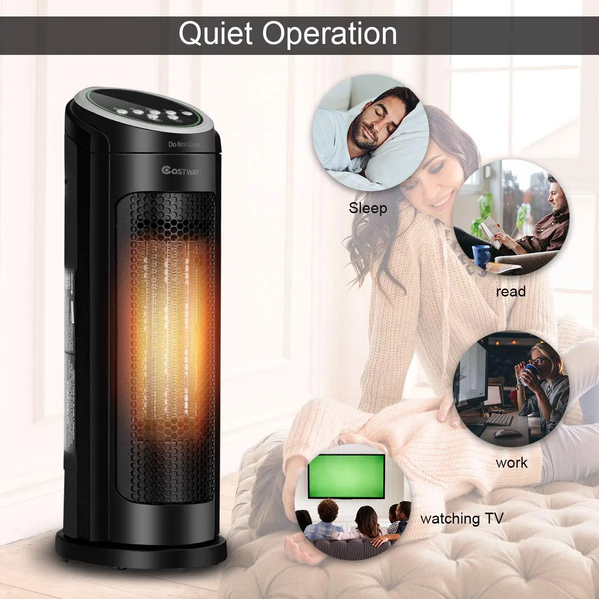 Ceramic Space Heater, Oscillating Tower Heater, Portable Infrared Heater Fan Indoor Use with Remote