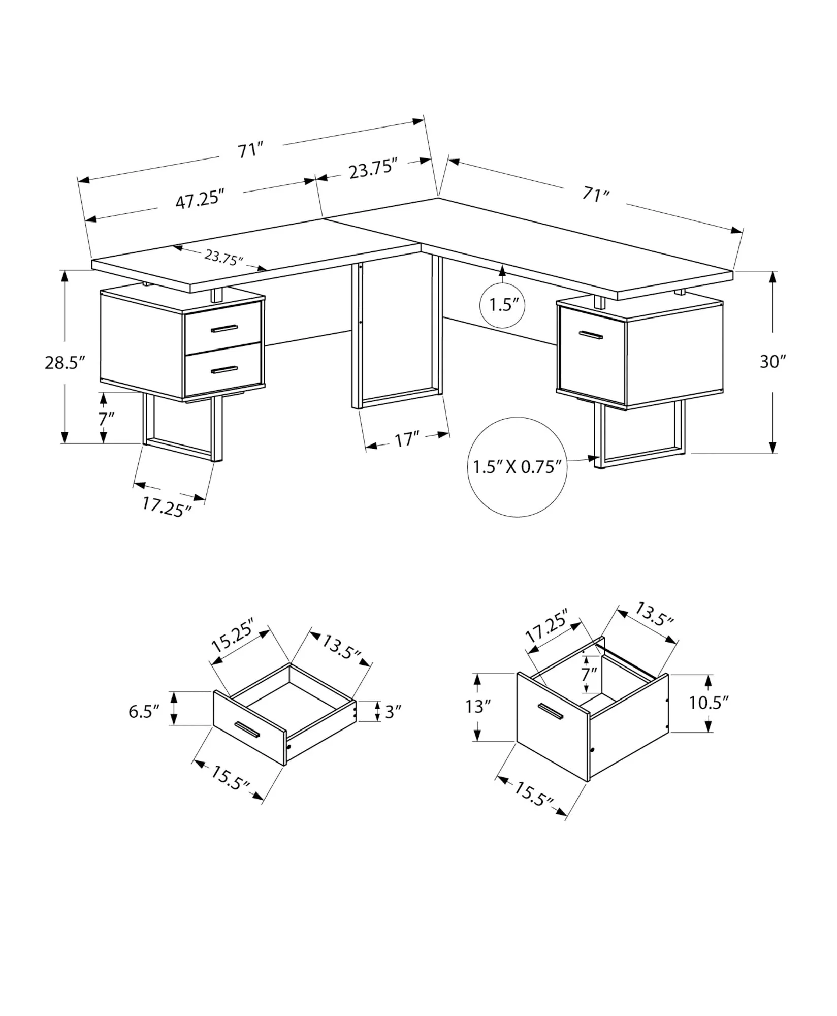 Computer Desk - 70"L / Reclaimed Wood / Black Metal / L/R