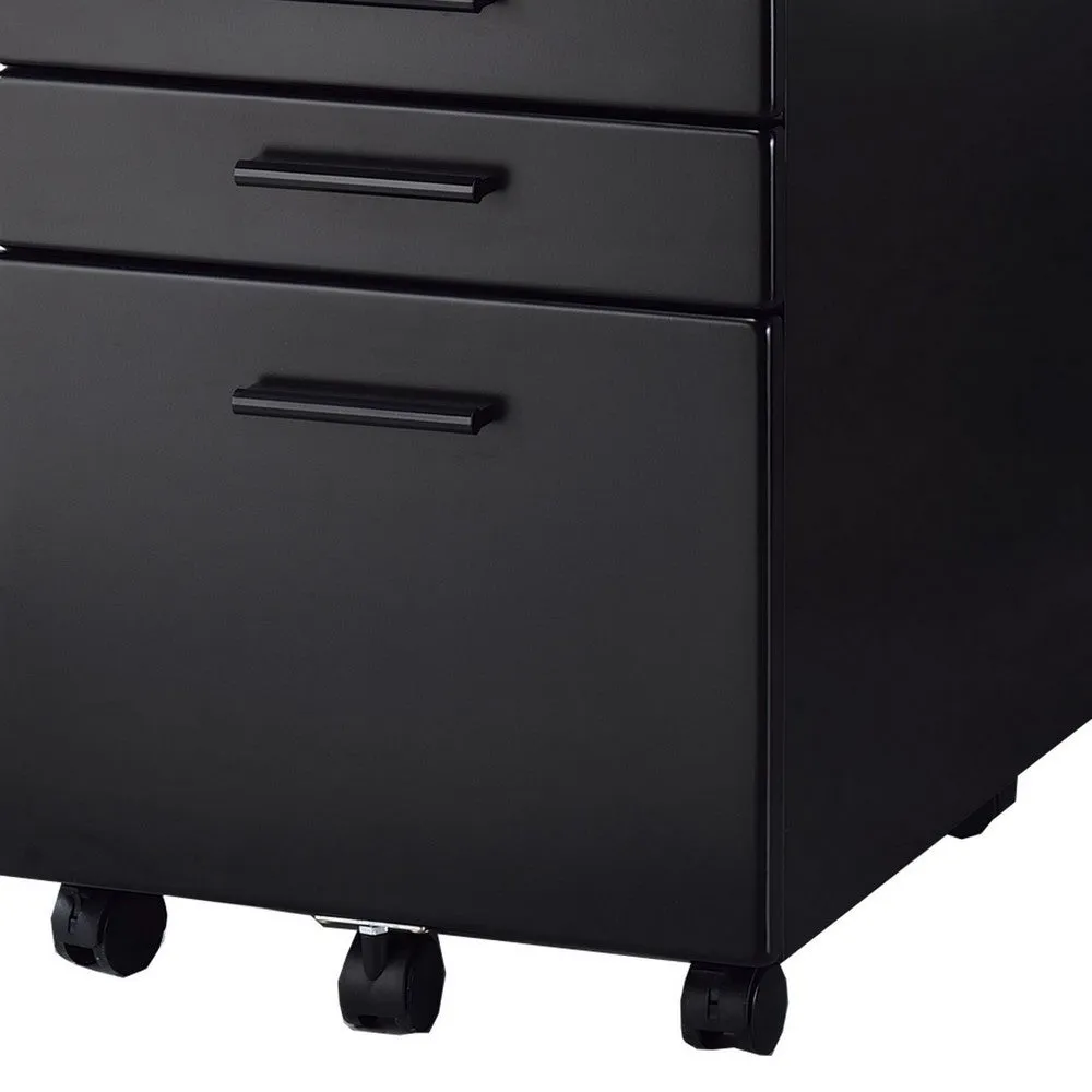 Contemporary Style File Cabinet with Lock System and Caster Support, Black By Casagear Home