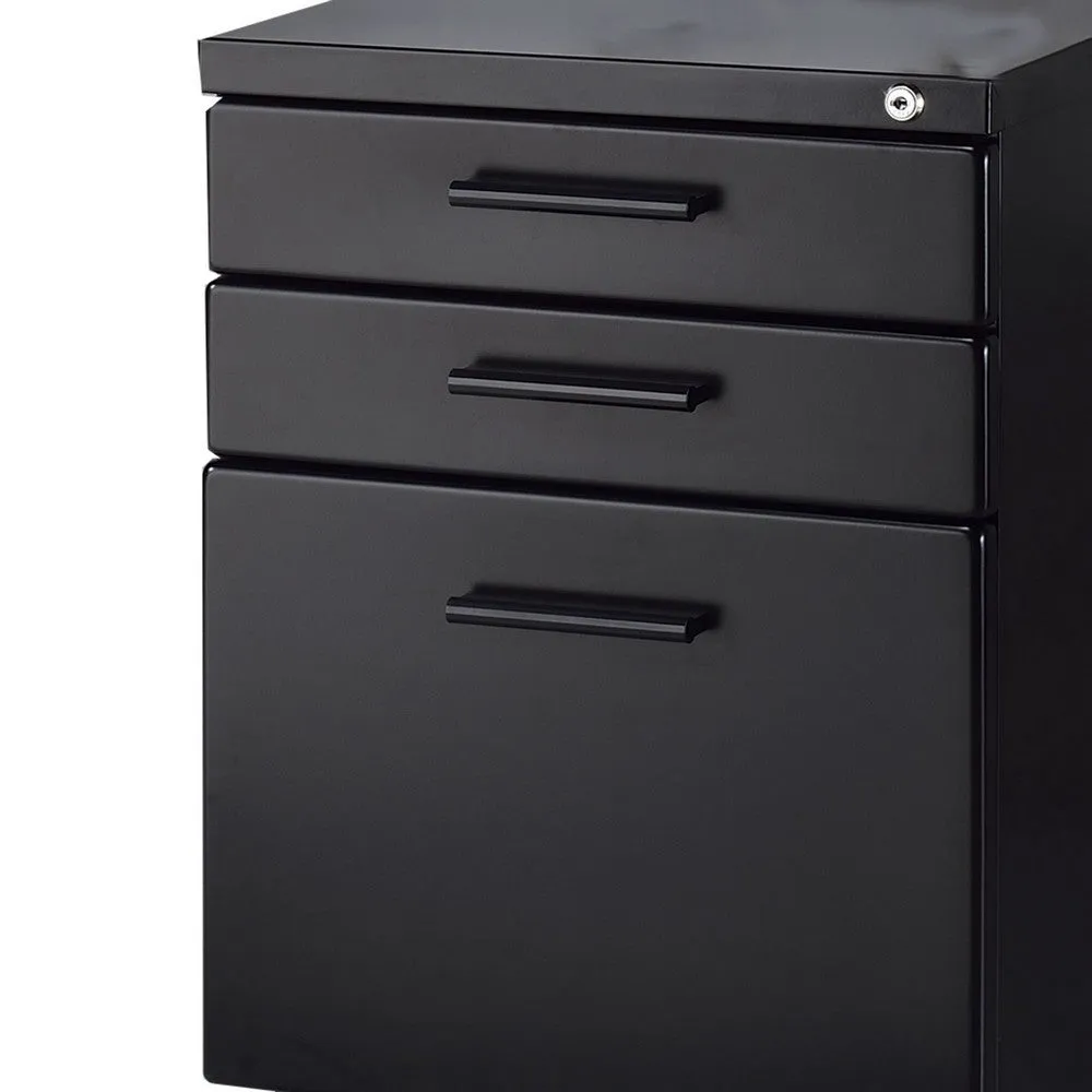 Contemporary Style File Cabinet with Lock System and Caster Support, Black By Casagear Home