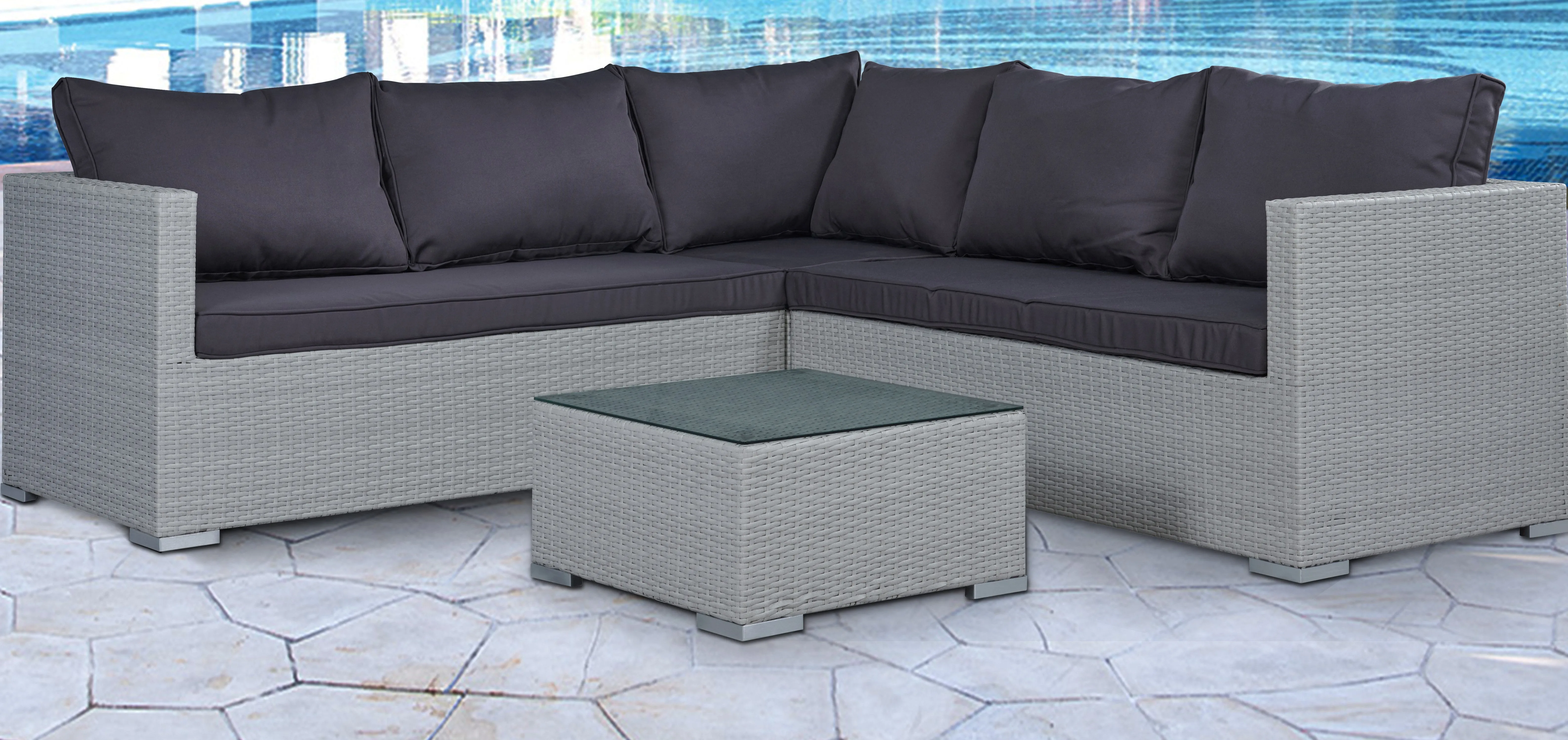 Crete Corner Garden Sofa Set, Light Grey