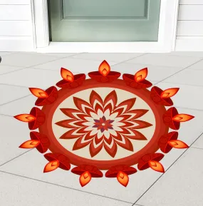 DesignDecor Mandala Floor Sticker, Diwali Rangoli Sticker with Diya, 45 x 45 cm, Self-Adhesive