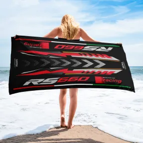 Designed Beach Towel Inspired by Aprilia RS660 Racing Black Color Motorcycle Model - MM9275