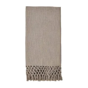 DISC-Taupe Macrame Throw Blanket