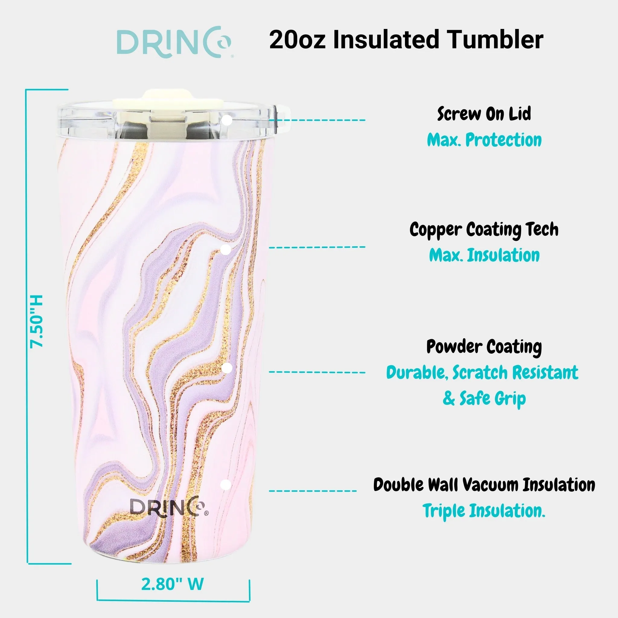 DRINCO®  Seattle 20oz Leakproof Tumbler with Straw - Rosa Gold