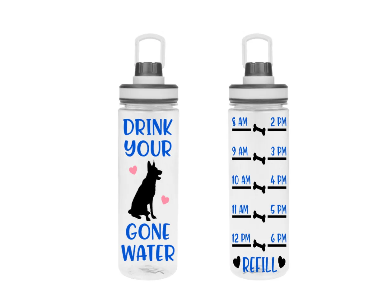 Drink Your Dog Gone Water Tracker, Motivational, 25 oz, 20 oz, Water Reminder, German Shepherd, Handle, To go cup, Personalized Water Bottle