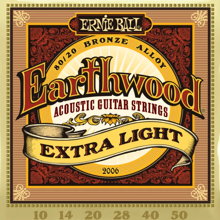 Ernie Ball P02006 Earthwood Extra Light 80/20 Bronze Acoustic Guitar Strings 10-50 Gauge