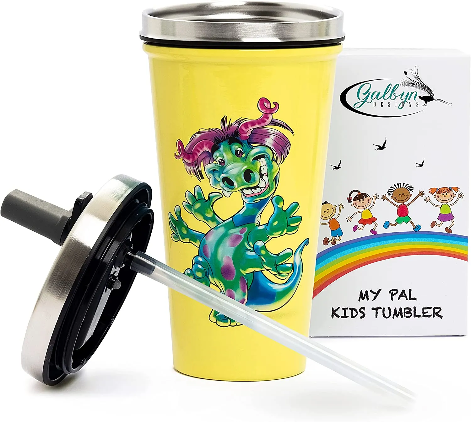 Fairy Kids Cups With Straws 16oz Screw Spill Proof Lid Silicone Tip Stainless Steel