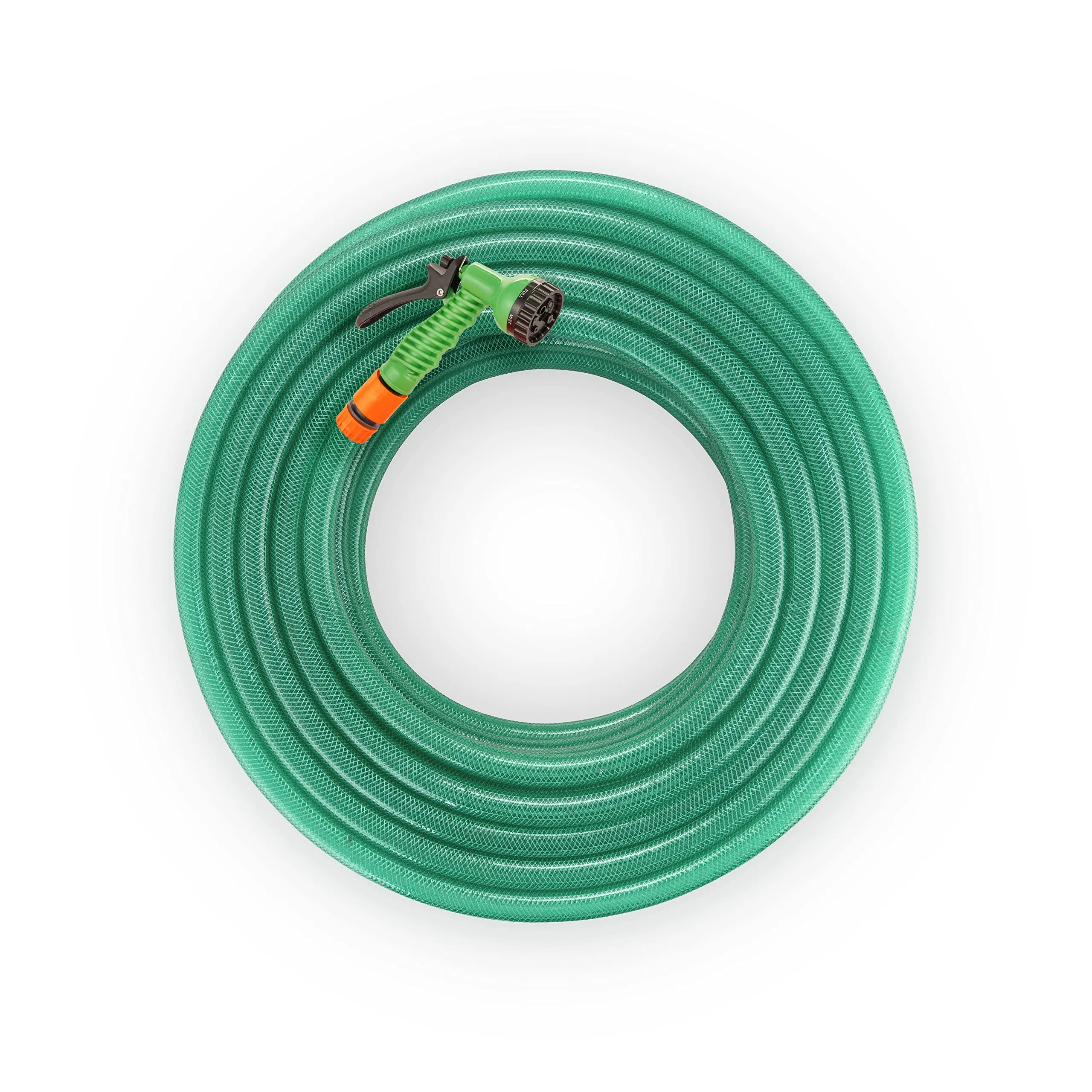 Garbnoire 15m 0.5 inch PVC Heavy Duty Braided Green Garden Pipe | Lightweight, durable & flexible garden hose with garden accessories like hose connector, clamps & spray gun | For outdoor-indoor use