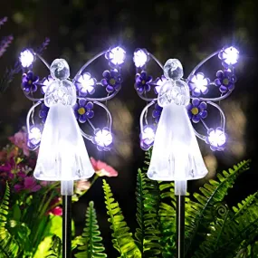 GIGALUMI Solar Angel Garden Stake Lights - 2 Pack Angel Solar Lights Outdoor Garden, Eternal Light Angel with 7 LEDs for Cemetery Grave Decorations, Memorial Gift, Christmas Yard Art, Sympathy Gifts