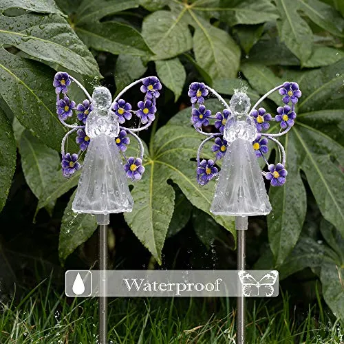 GIGALUMI Solar Angel Garden Stake Lights - 2 Pack Angel Solar Lights Outdoor Garden, Eternal Light Angel with 7 LEDs for Cemetery Grave Decorations, Memorial Gift, Christmas Yard Art, Sympathy Gifts