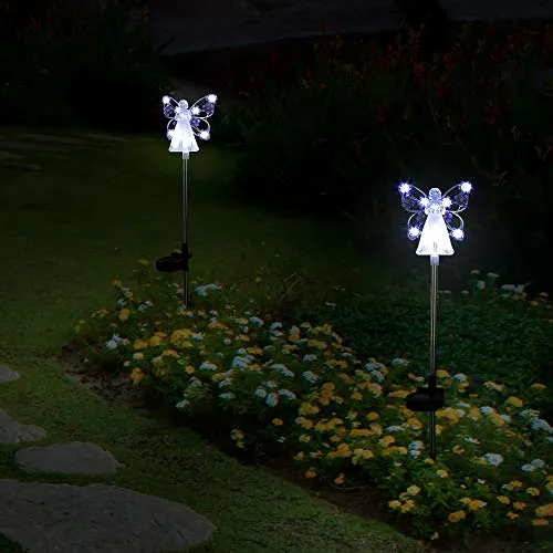 GIGALUMI Solar Angel Garden Stake Lights - 2 Pack Angel Solar Lights Outdoor Garden, Eternal Light Angel with 7 LEDs for Cemetery Grave Decorations, Memorial Gift, Christmas Yard Art, Sympathy Gifts