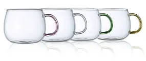 Glass Cup Set 4 350ml - Multi Colour Handles