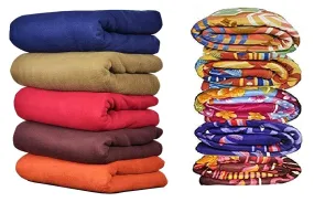 Goyal's Polar Fleece Single Bed Blanket 250 TC, Plain & Printed - Set of 10