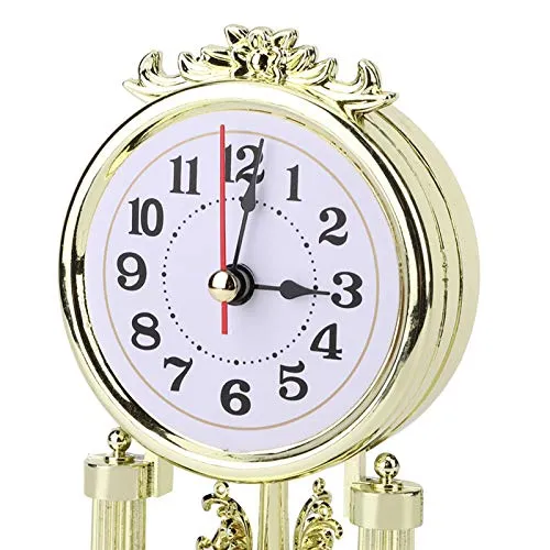 Haofy Table Clock, European Retro Style Living Room Clock Antique Silent Table Clock Home Decor(Gold)