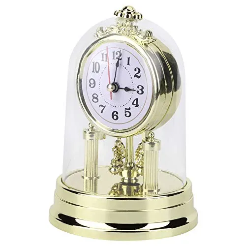 Haofy Table Clock, European Retro Style Living Room Clock Antique Silent Table Clock Home Decor(Gold)