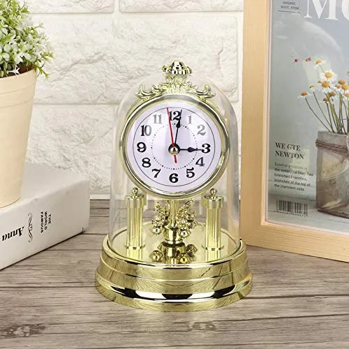 Haofy Table Clock, European Retro Style Living Room Clock Antique Silent Table Clock Home Decor(Gold)