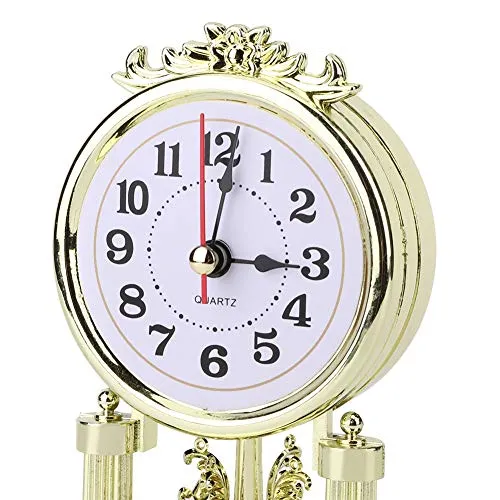 Haofy Table Clock, European Retro Style Living Room Clock Antique Silent Table Clock Home Decor(Gold)