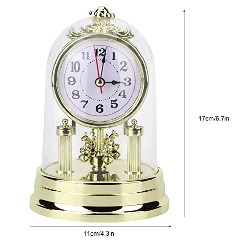 Haofy Table Clock, European Retro Style Living Room Clock Antique Silent Table Clock Home Decor(Gold)