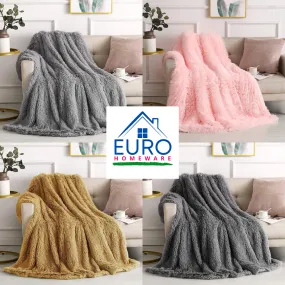 Long Pile Faux Fur Blanket BLUSH / CHARCOAL / GREY / MUSTARD