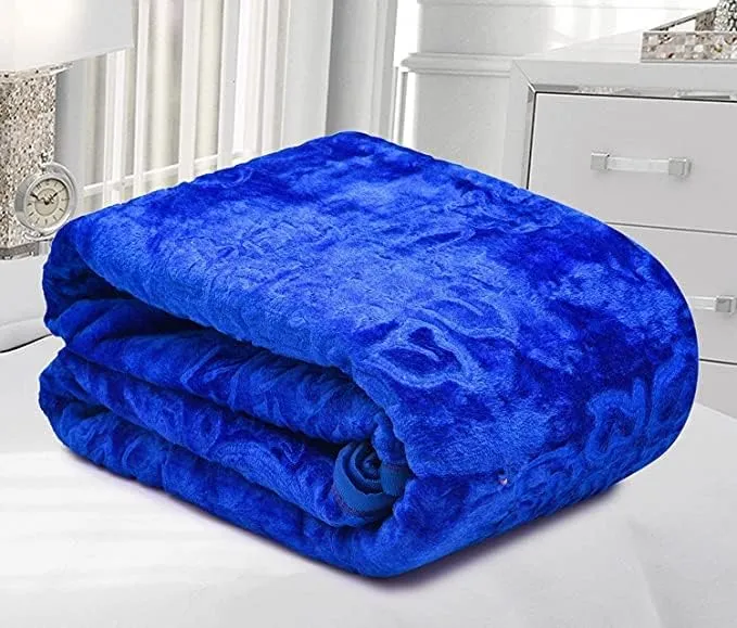 Microfiber 200 GSM Soft and Warm Mink Blanket for Winter Blanket Single Bed Or Double Bed (Blue, Double Bed)