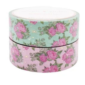 Mint & Light Pink Floral Garden Washi (15/15mm - light gold foil) - Restock