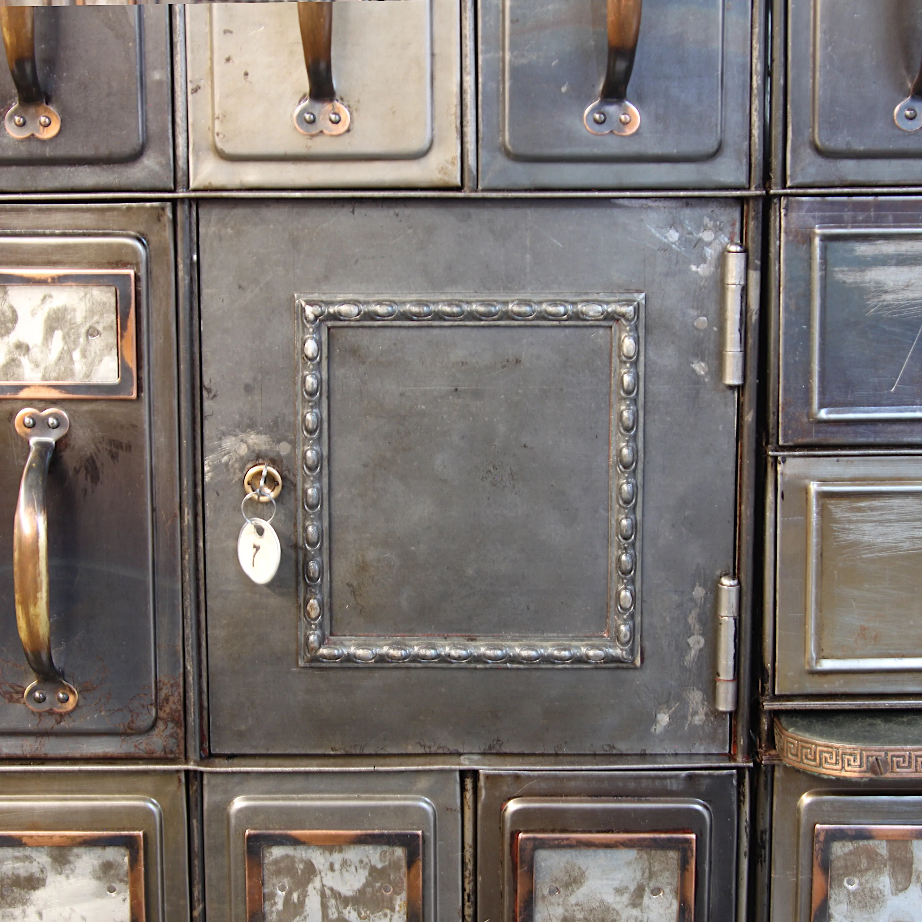 Monumental 1905 Vintage Industrial Raw Steel Court House File Cabinet Wall-Unit