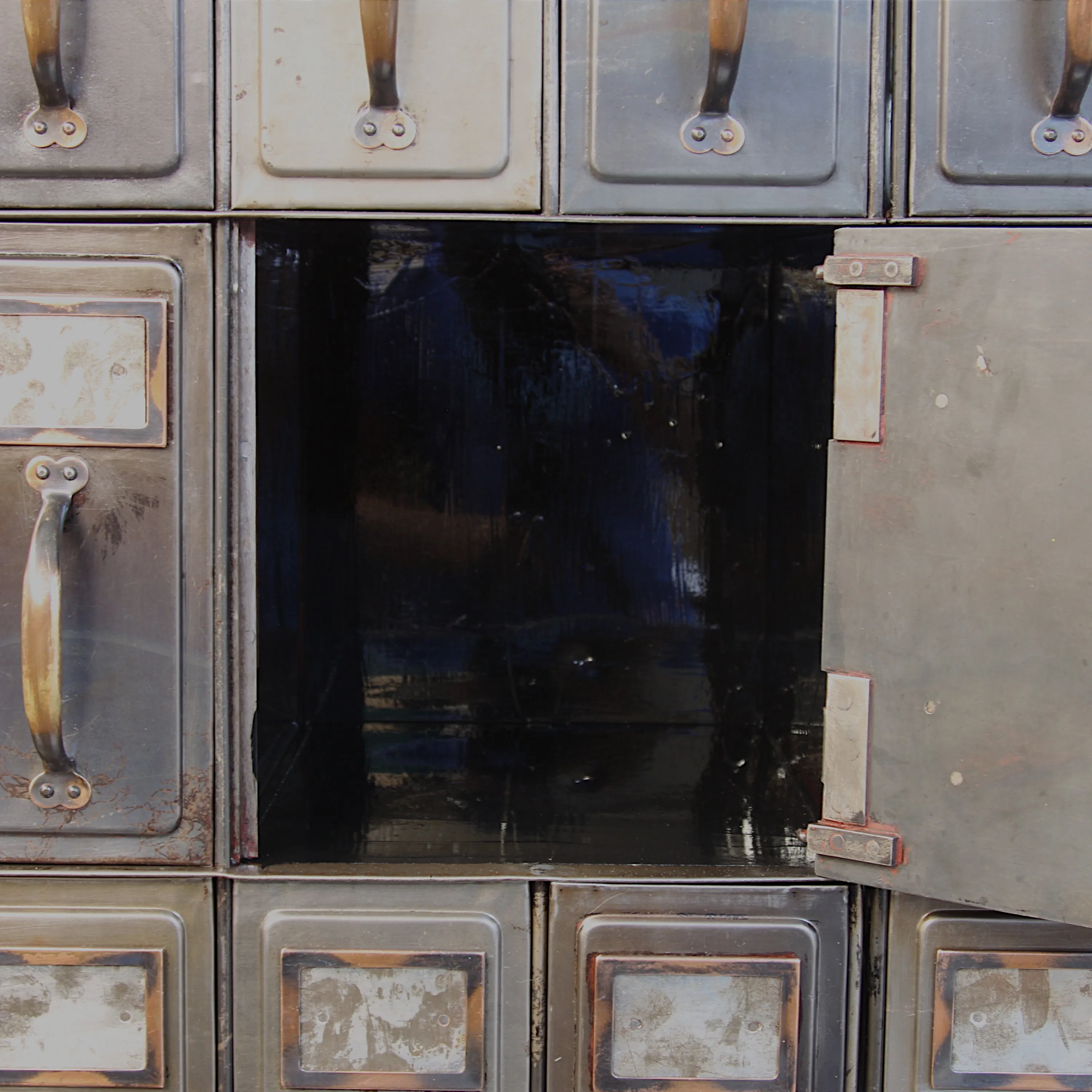 Monumental 1905 Vintage Industrial Raw Steel Court House File Cabinet Wall-Unit