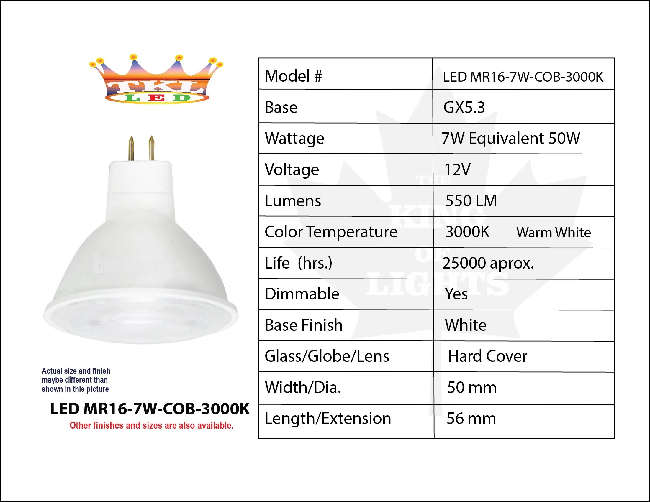 MR16-7W-COB-LED 3000K