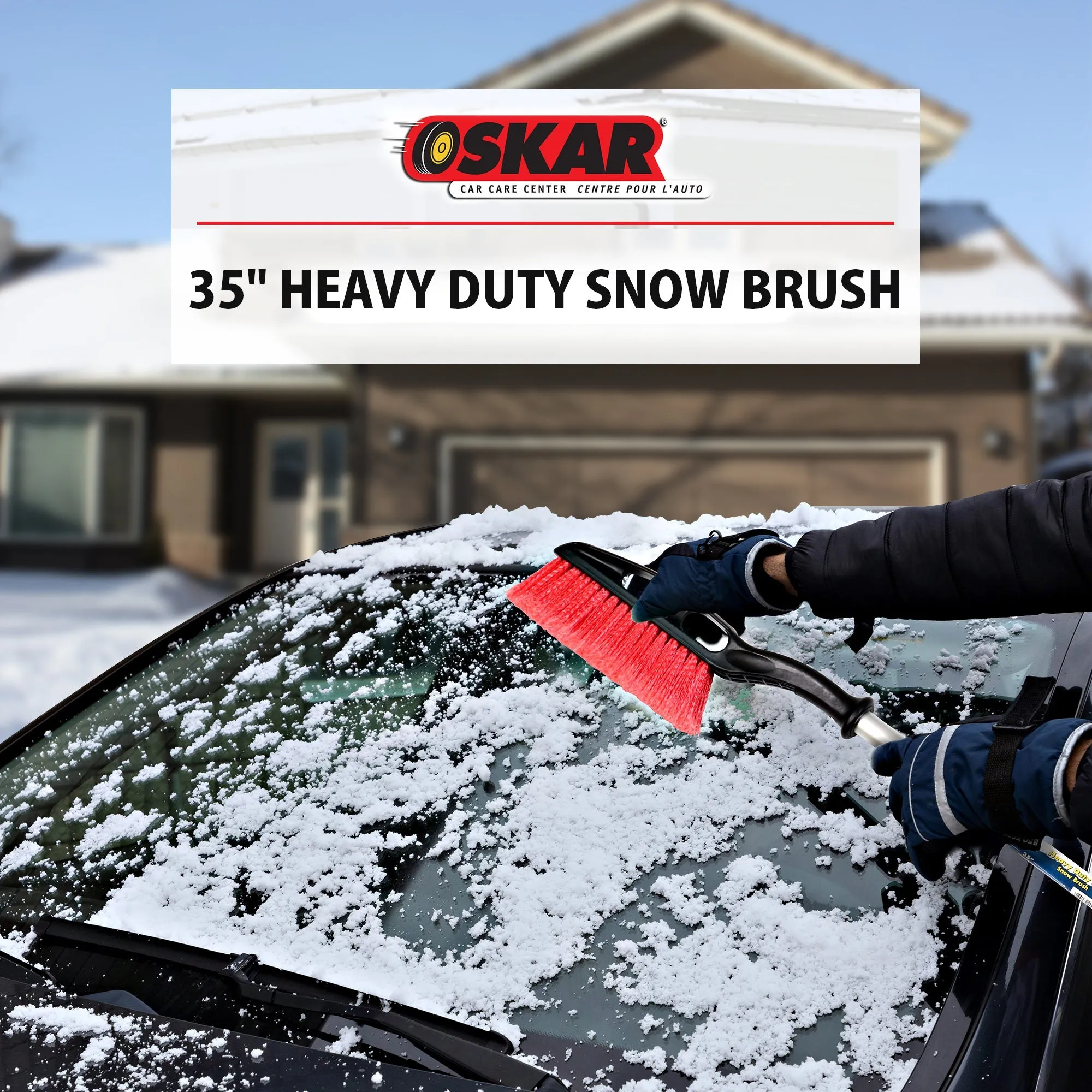 Oskar Heavy Duty 35" Snow Brush for Trucks, Ice Scraper, Lightweight Ergonomic Design, Dual Handle Snow Removal Tool, Scratch Free Auto Window Snowbrush, Windshield Broom for Car, SUV