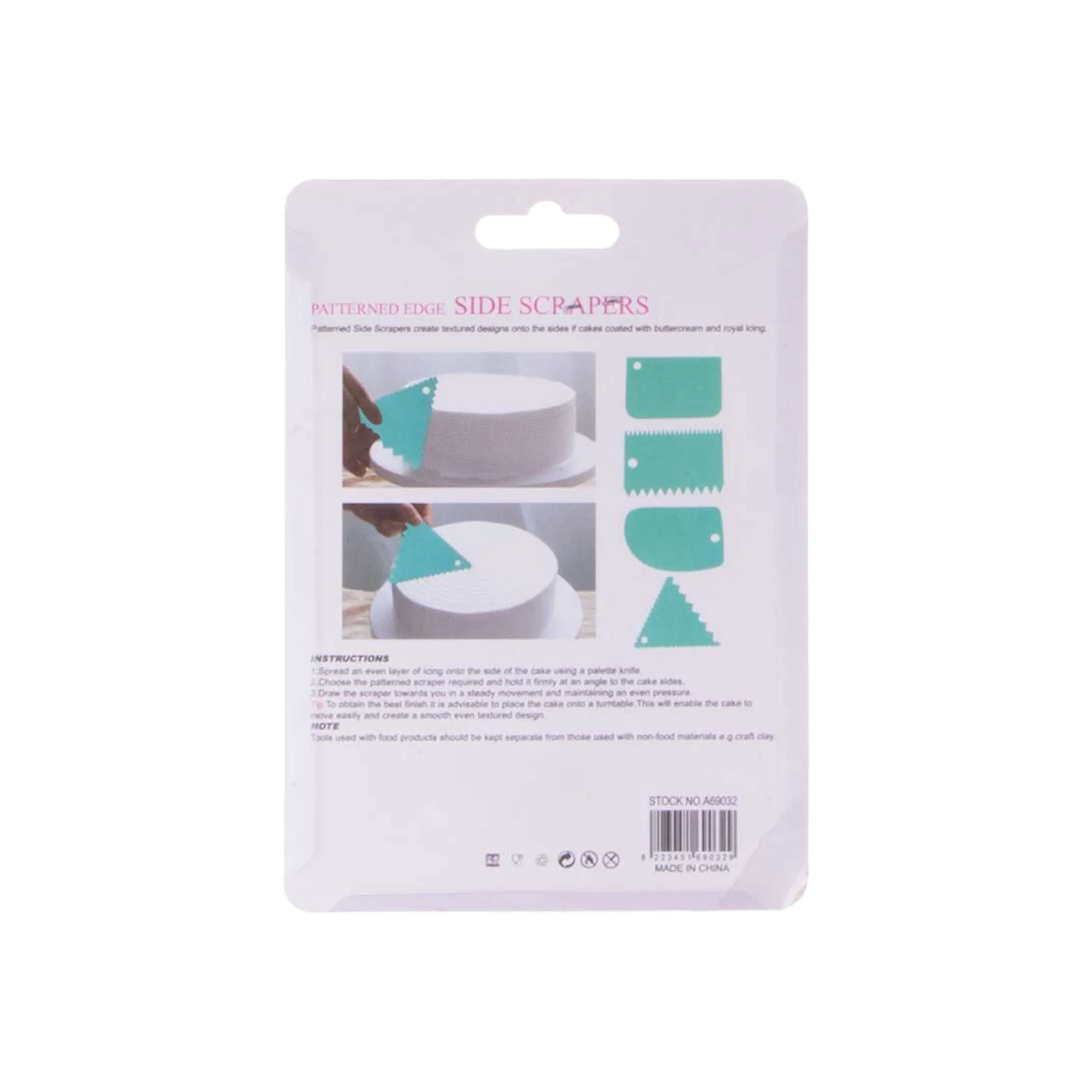 Pattern Edge Cake Scrapers Plastic 4pc Card